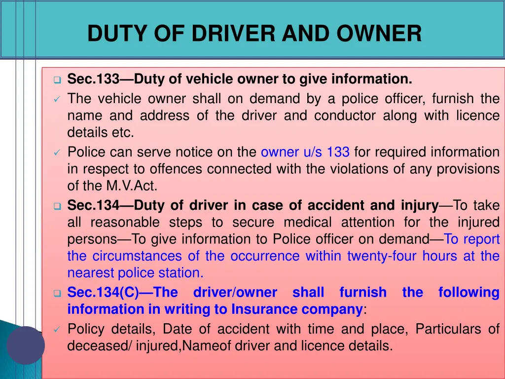 duty of driver and owner