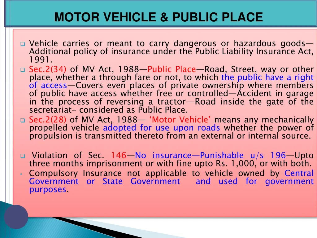 motor vehicle public place