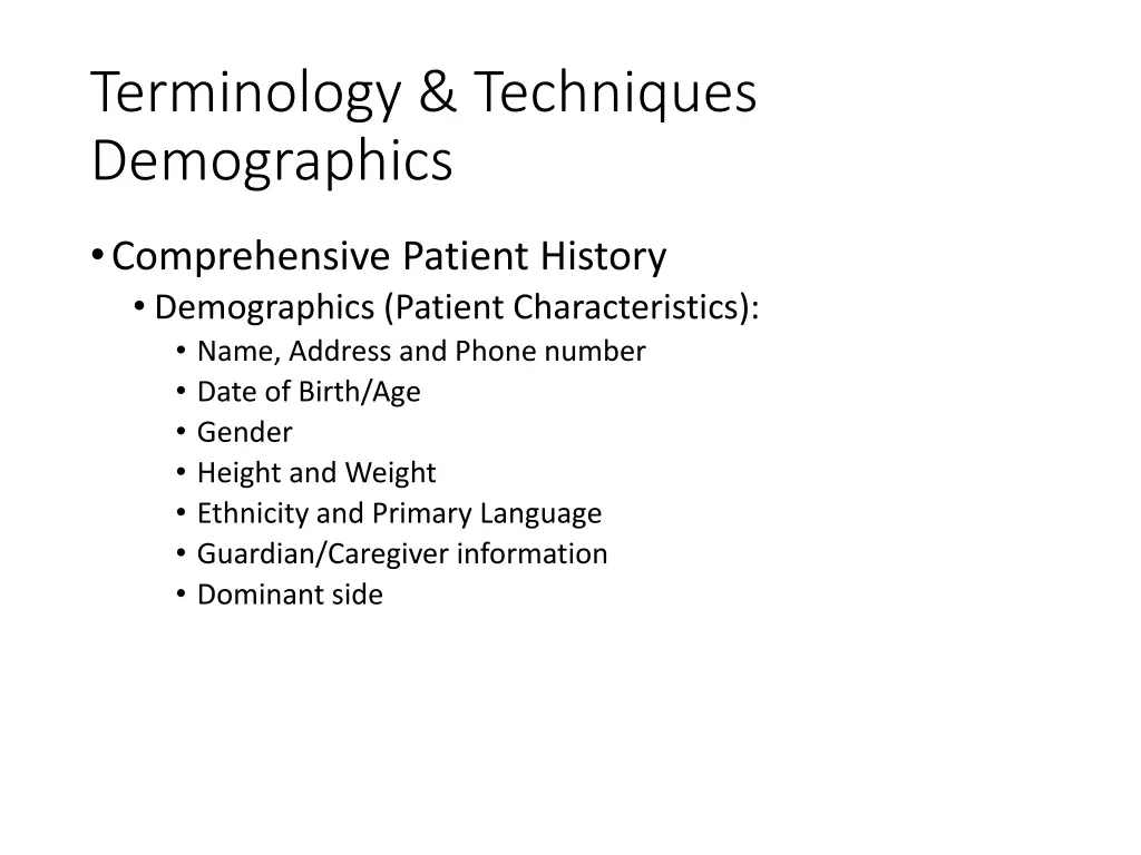 terminology techniques demographics