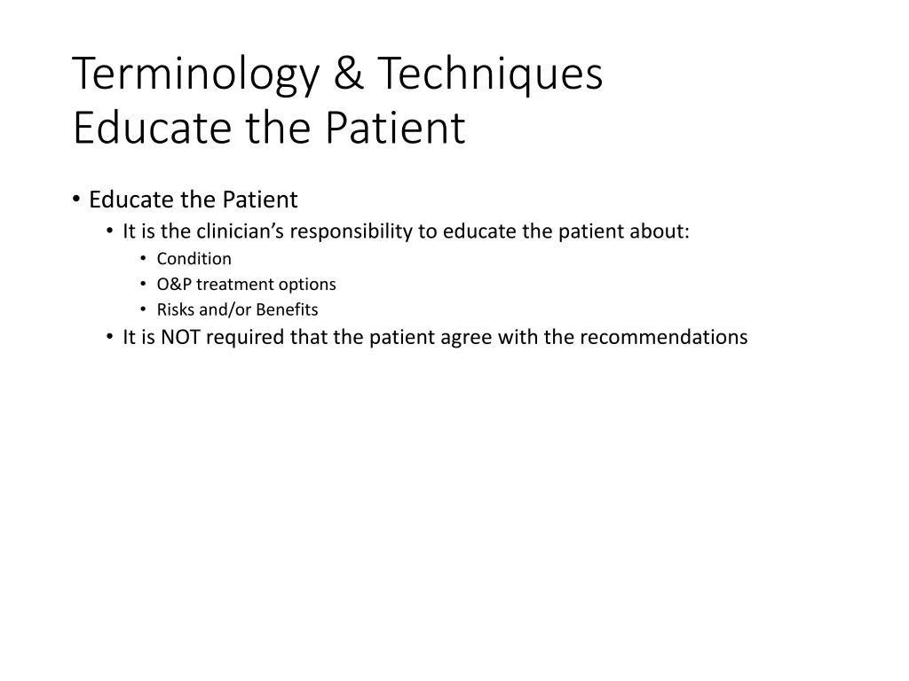 terminology techniques educate the patient