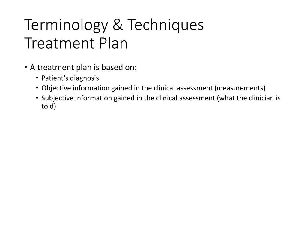 terminology techniques treatment plan