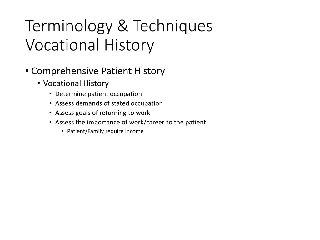 terminology techniques vocational history