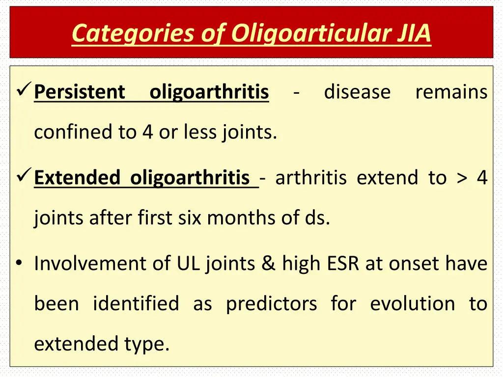 categories of oligoarticular jia