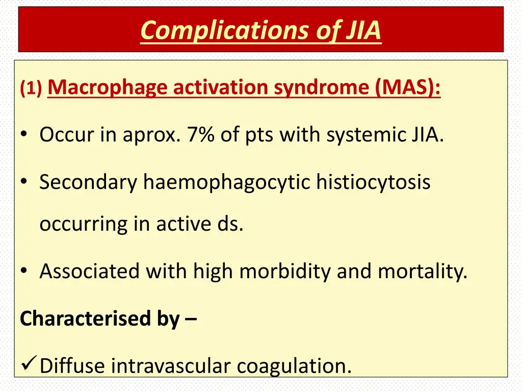 complications of jia