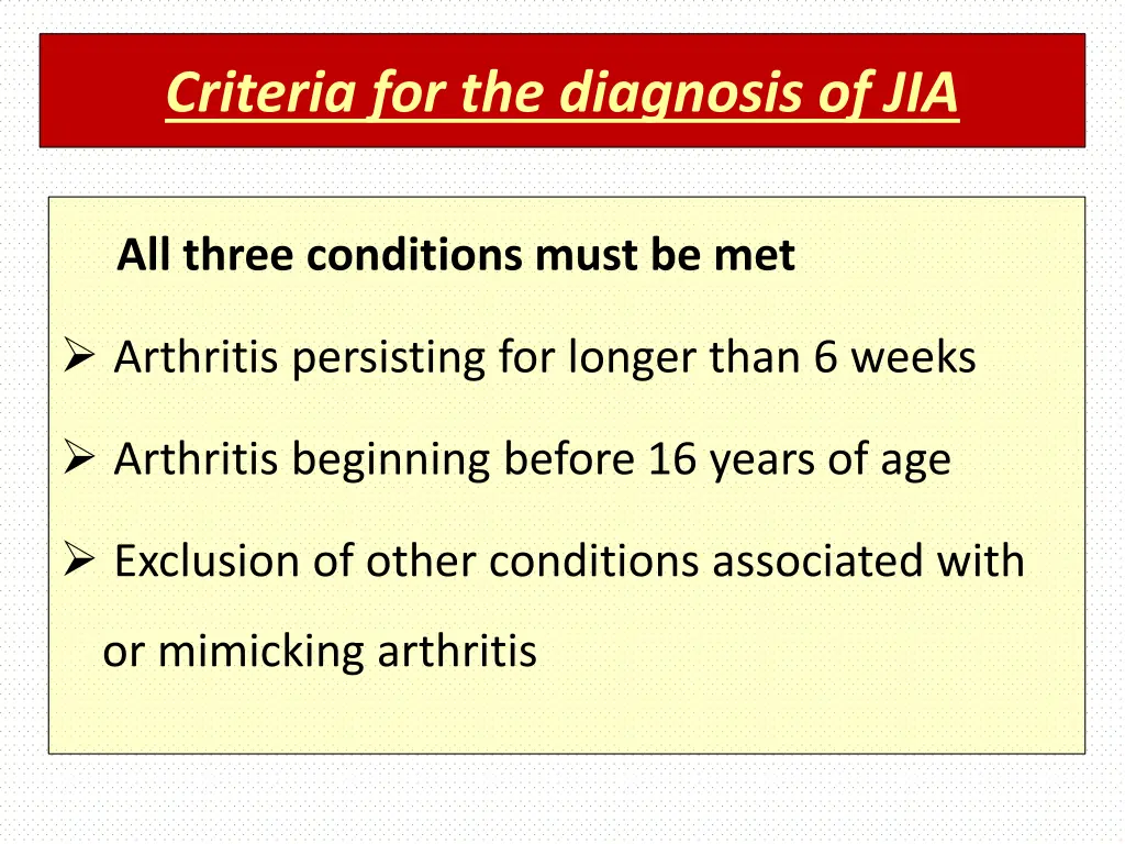 criteria for the diagnosis of jia