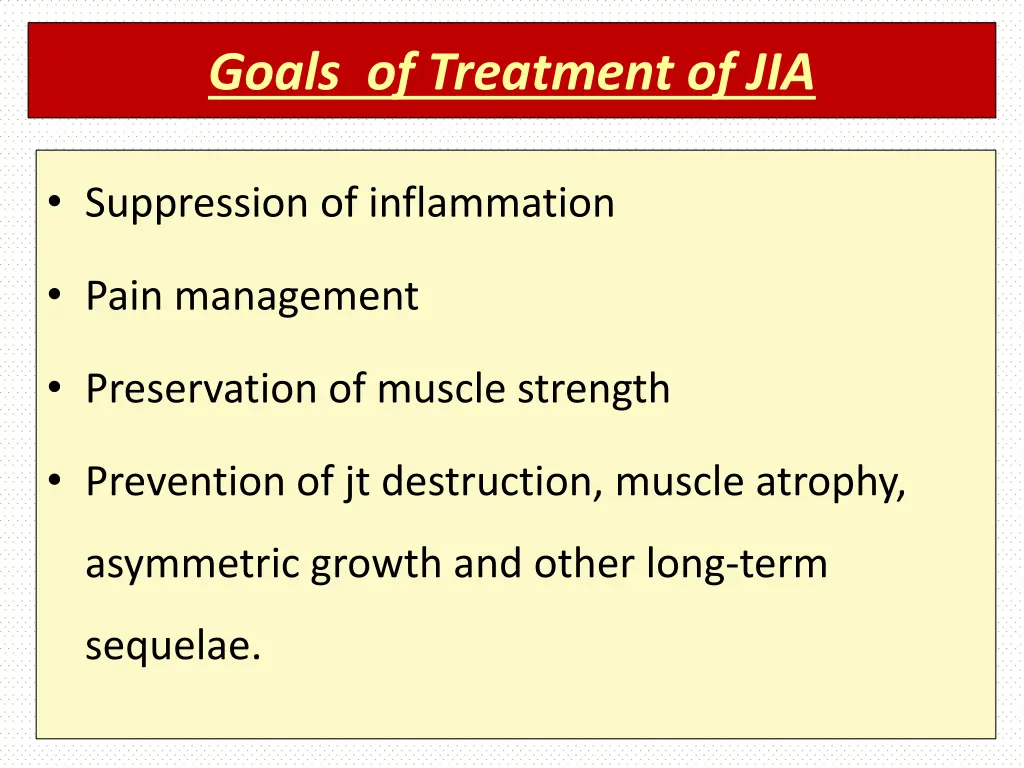 goals of treatment of jia