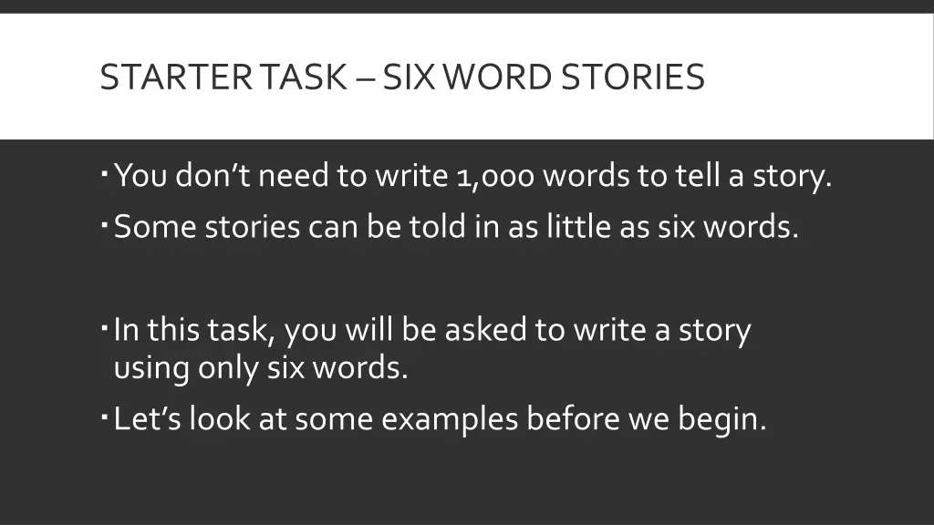 starter task six word stories