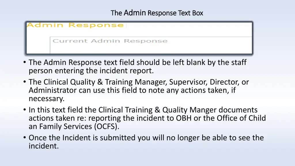 the the admin admin response text box response