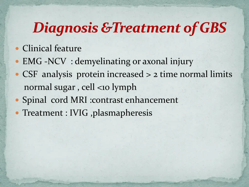 diagnosis treatment of gbs