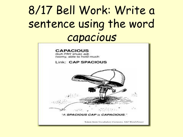 8 17 bell work write a sentence using the word