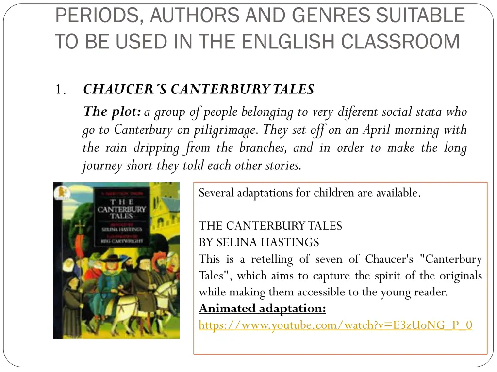 periods authors and genres suitable to be used