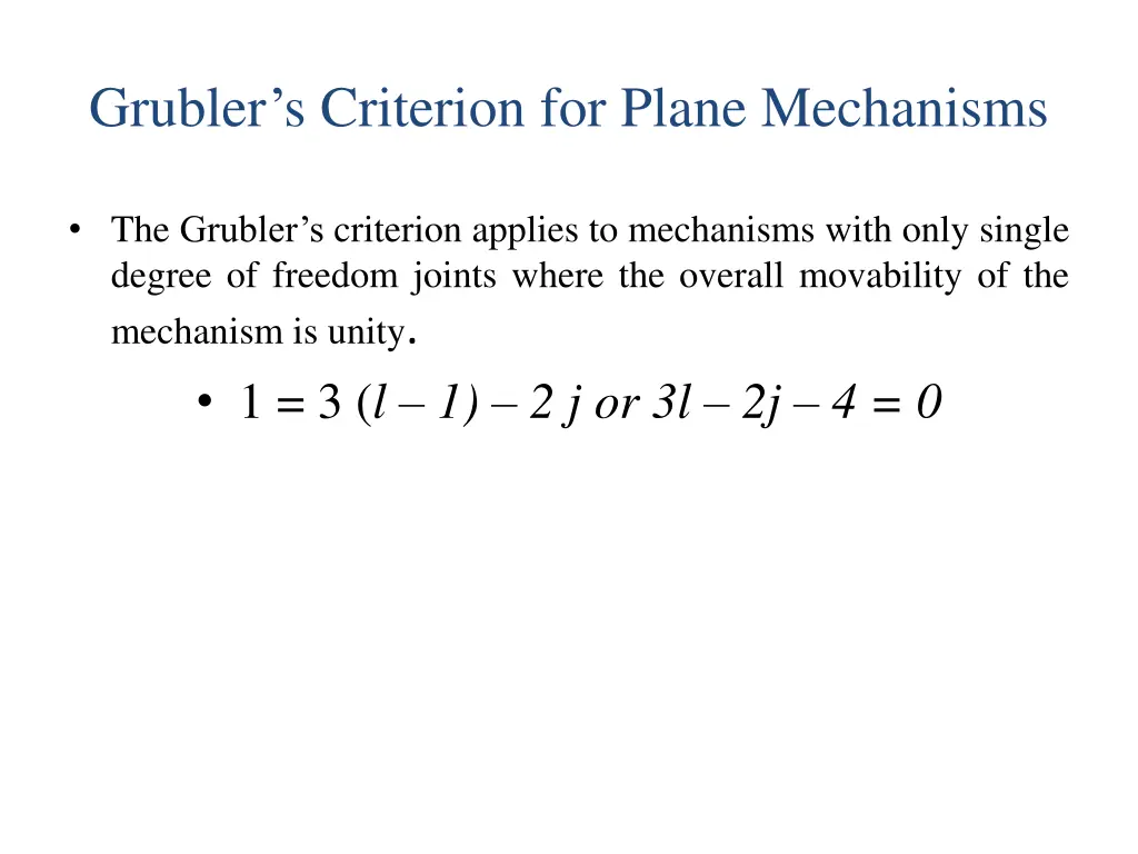 grubler s criterion for plane mechanisms