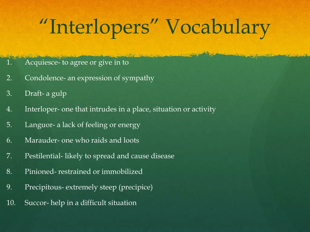 interlopers vocabulary