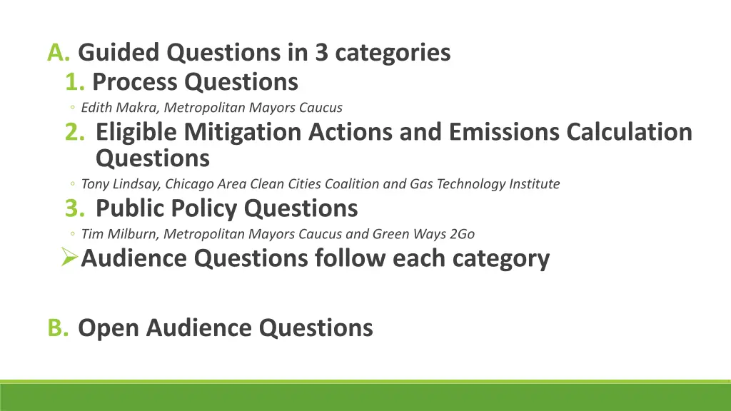 a guided questions in 3 categories 1 process