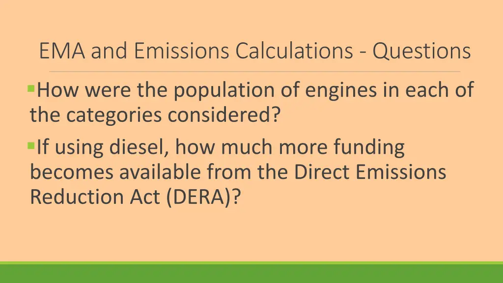 ema and emissions calculations questions how were