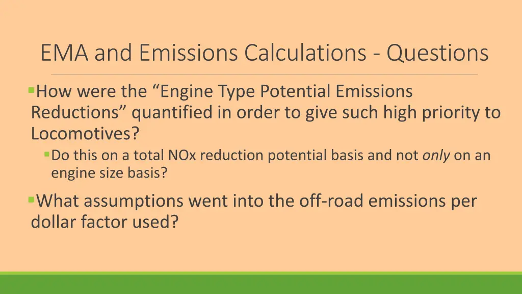 ema and emissions calculations questions