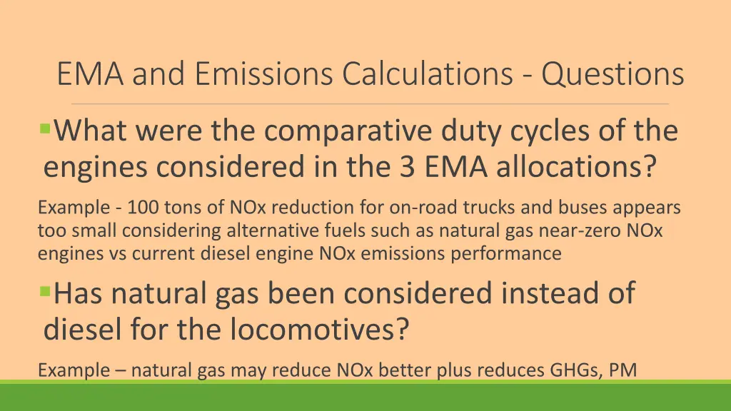 ema and emissions calculations questions what