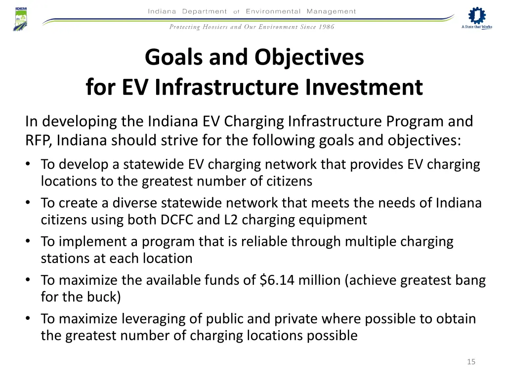 goals and objectives for ev infrastructure