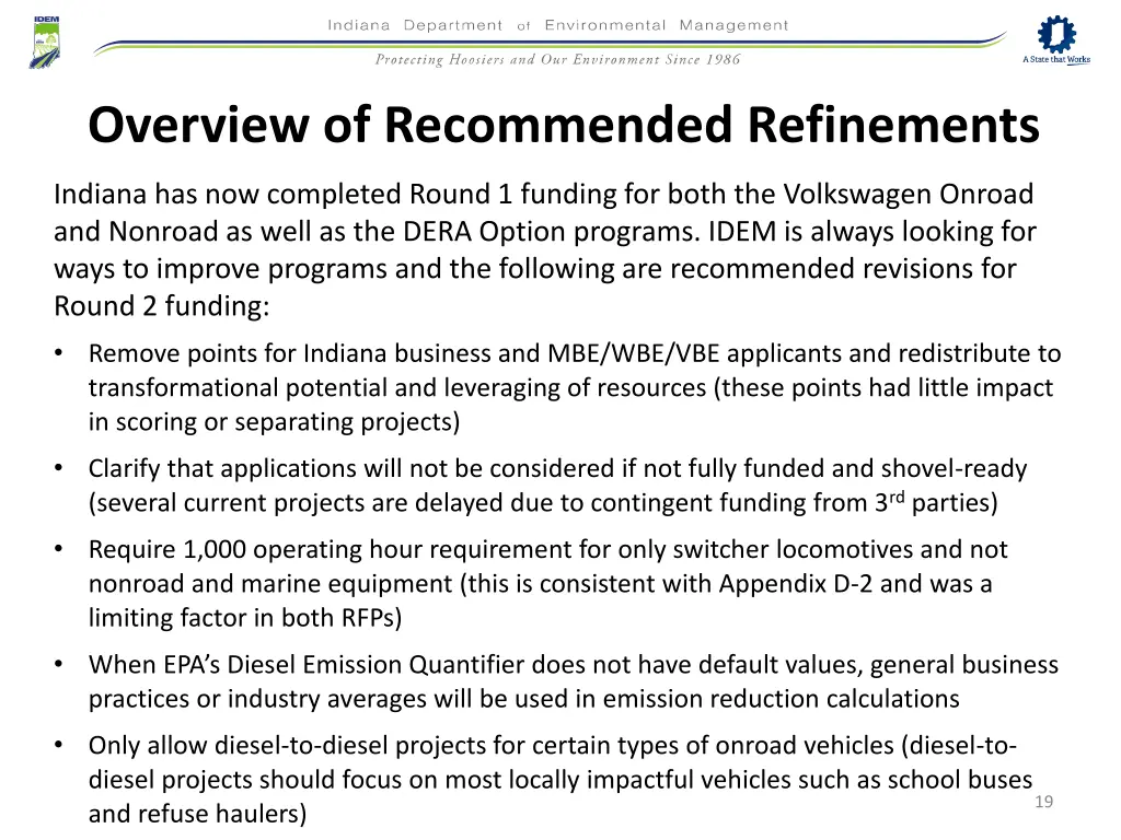 overview of recommended refinements