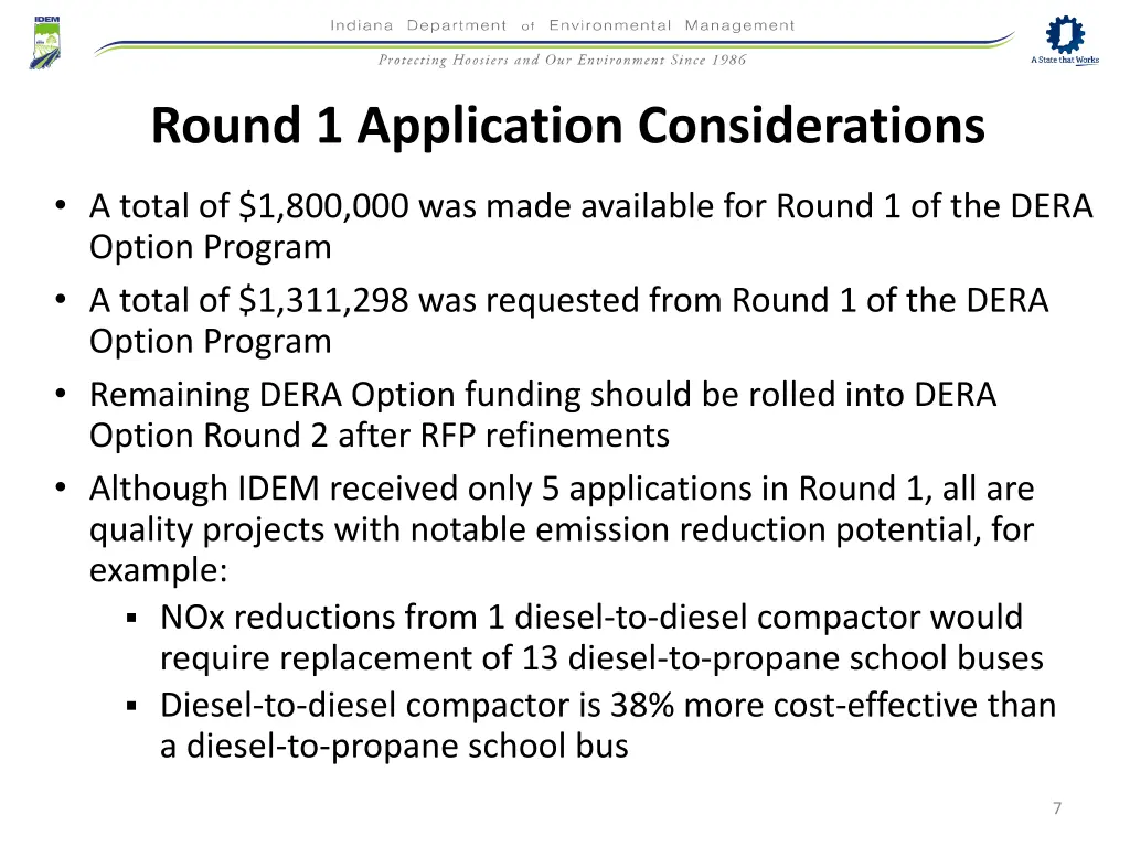 round 1 application considerations