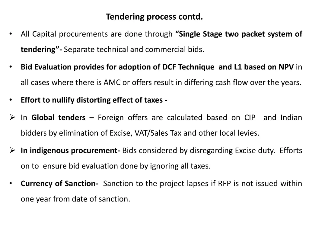 tendering process contd