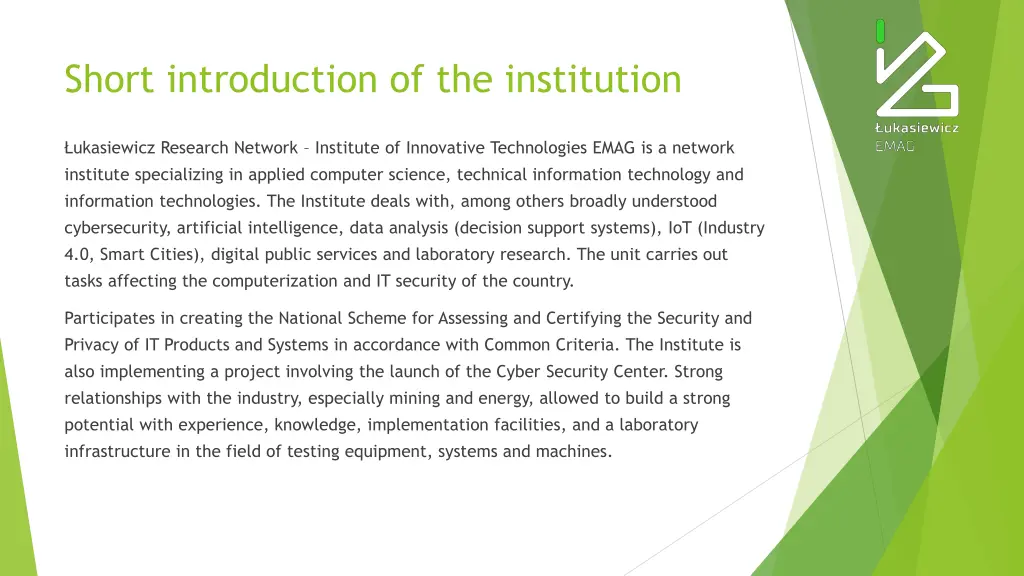 short introduction of the institution