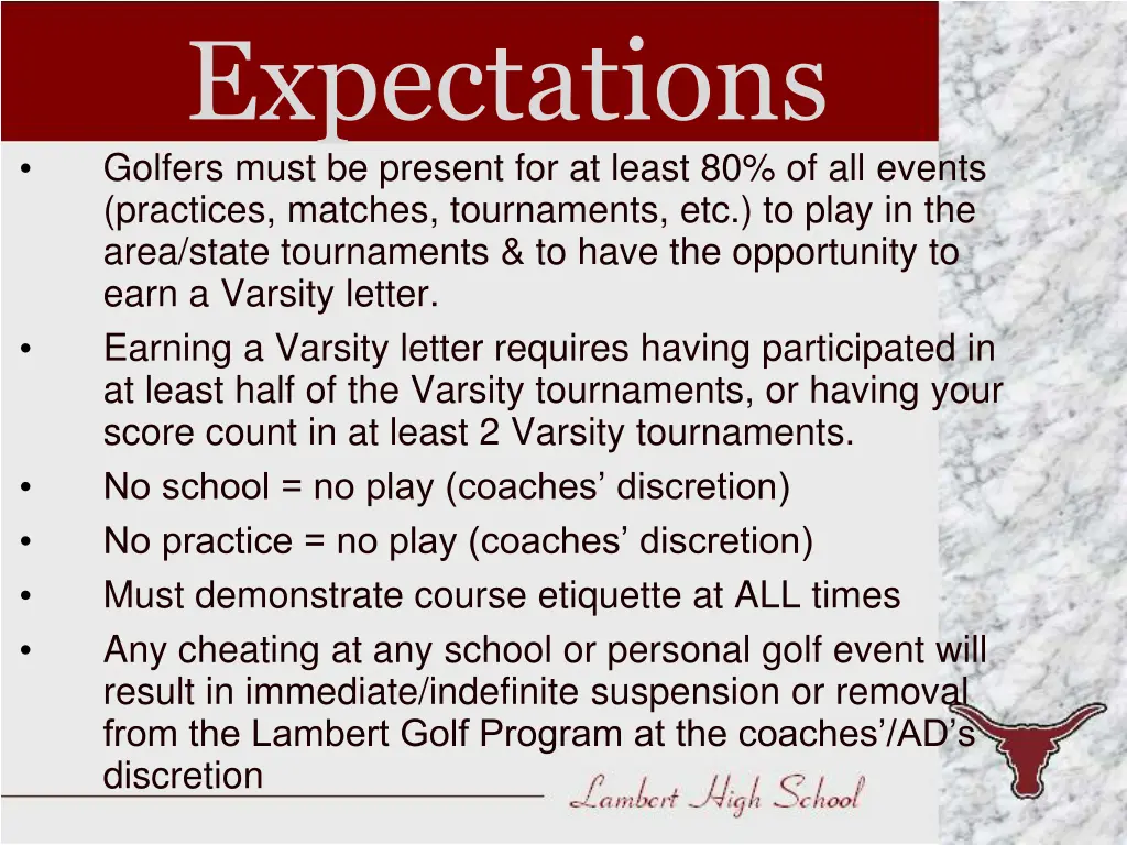 expectations golfers must be present for at least