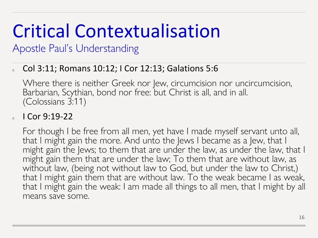 critical contextualisation apostle paul