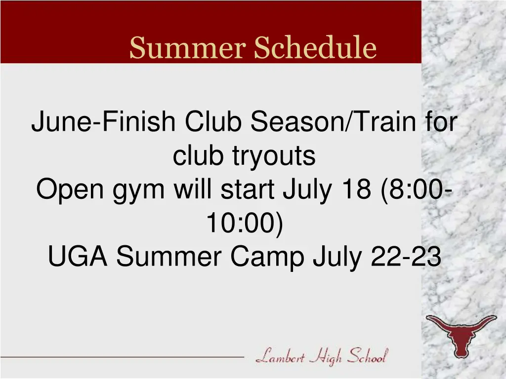 summer schedule