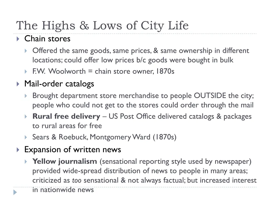 the highs lows of city life chain stores offered