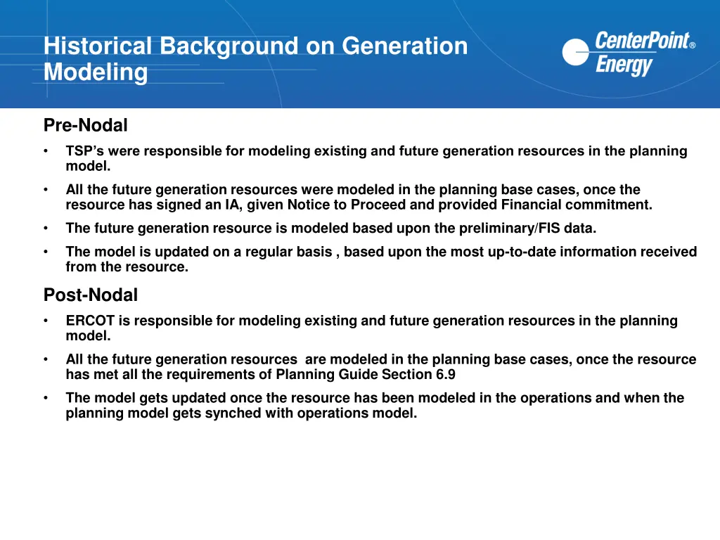 historical background on generation modeling