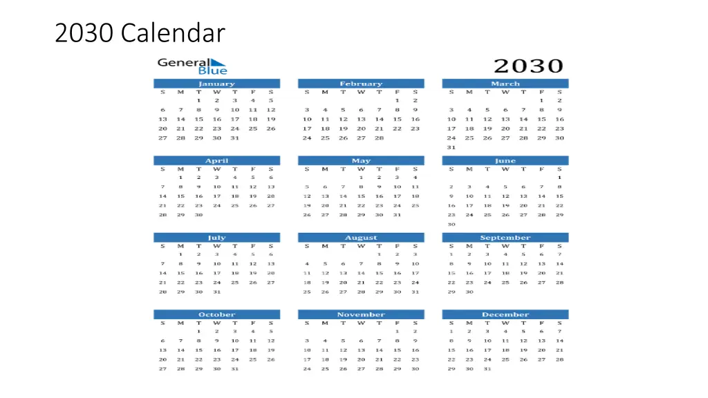 2030 calendar