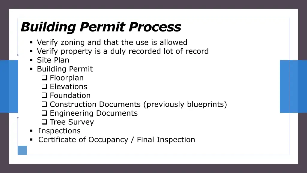 building permit process verify zoning and that