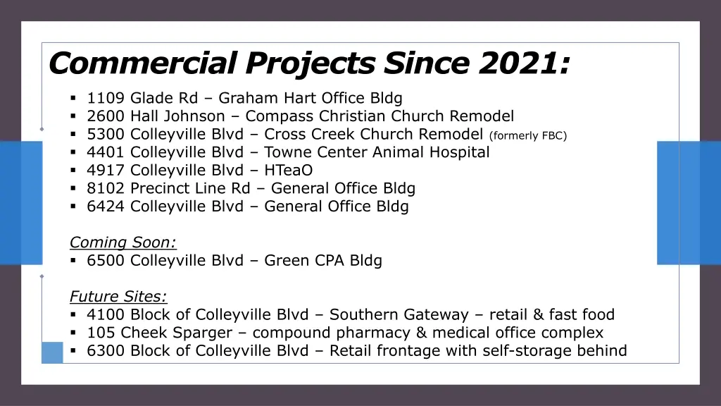 commercial projects since 2021