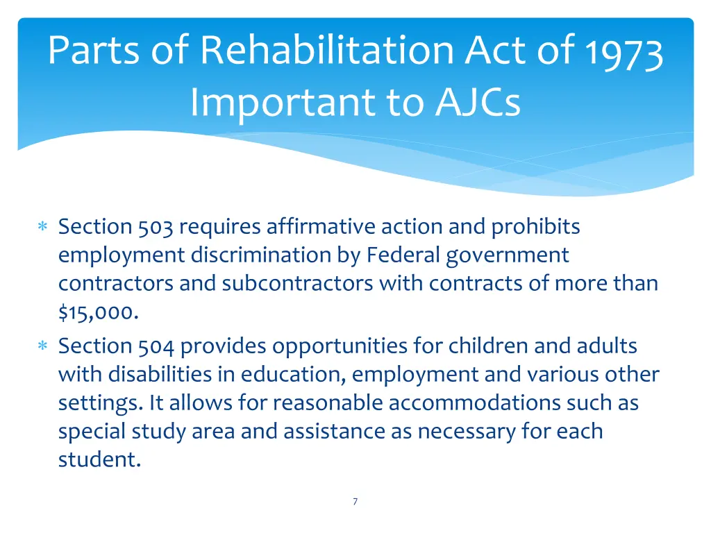 parts of rehabilitation act of 1973 important