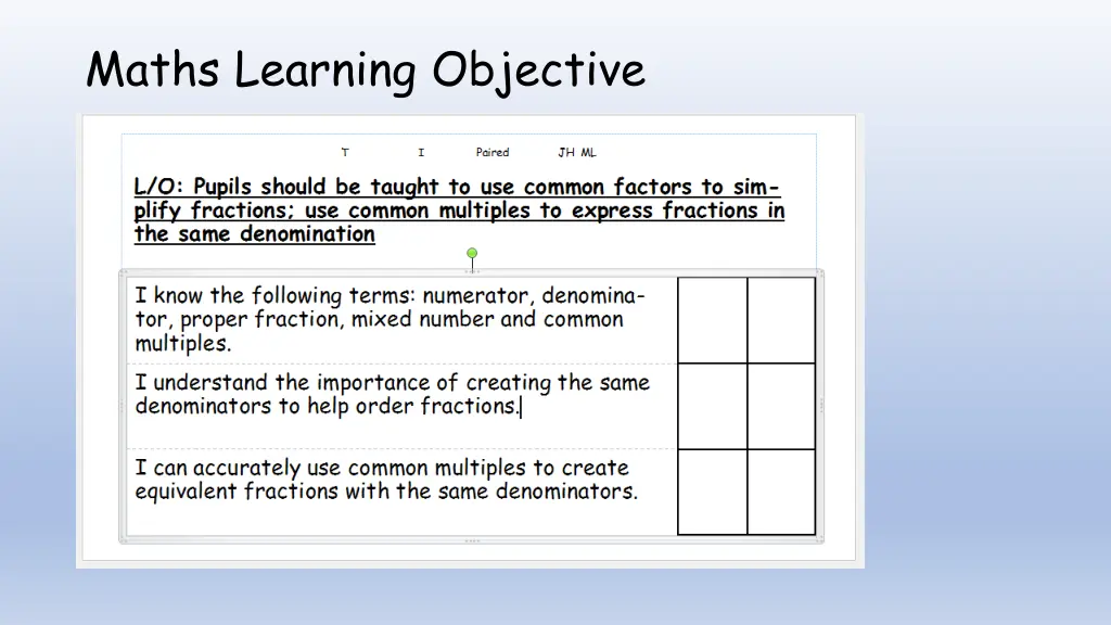 maths learning objective