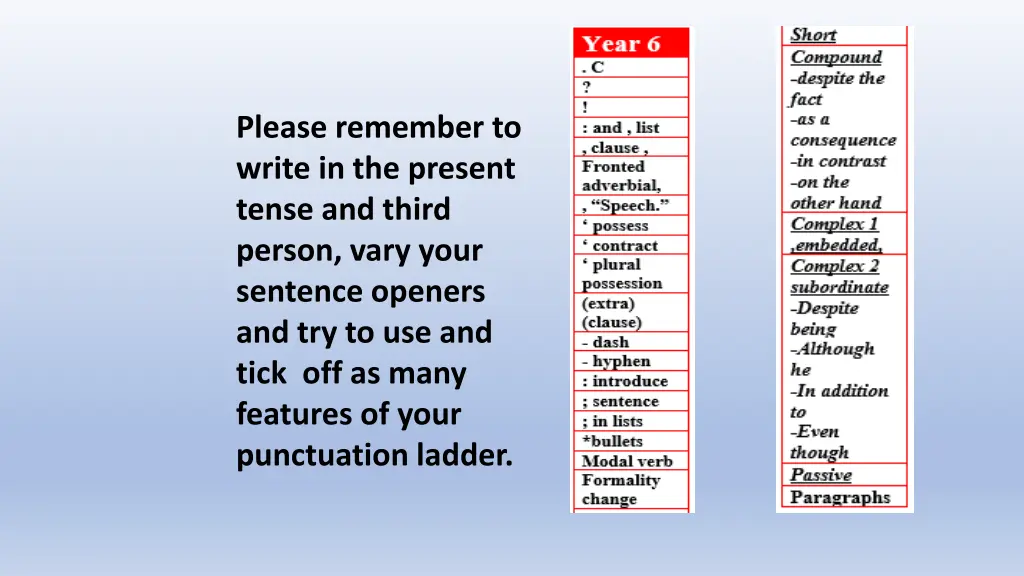 please remember to write in the present tense