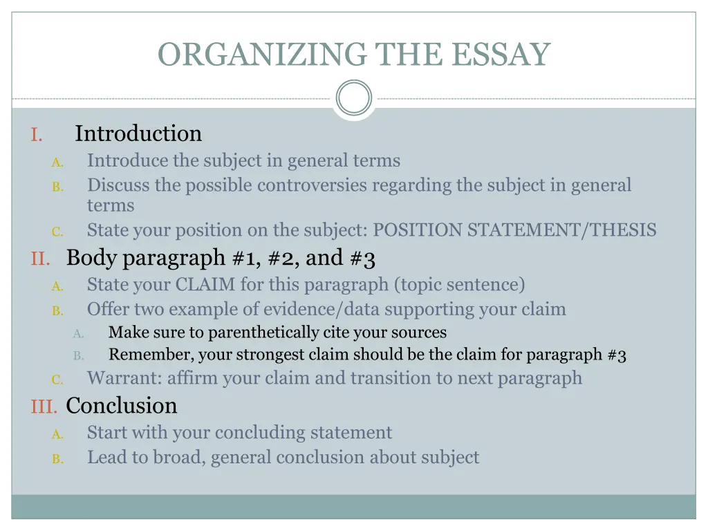 organizing the essay 1