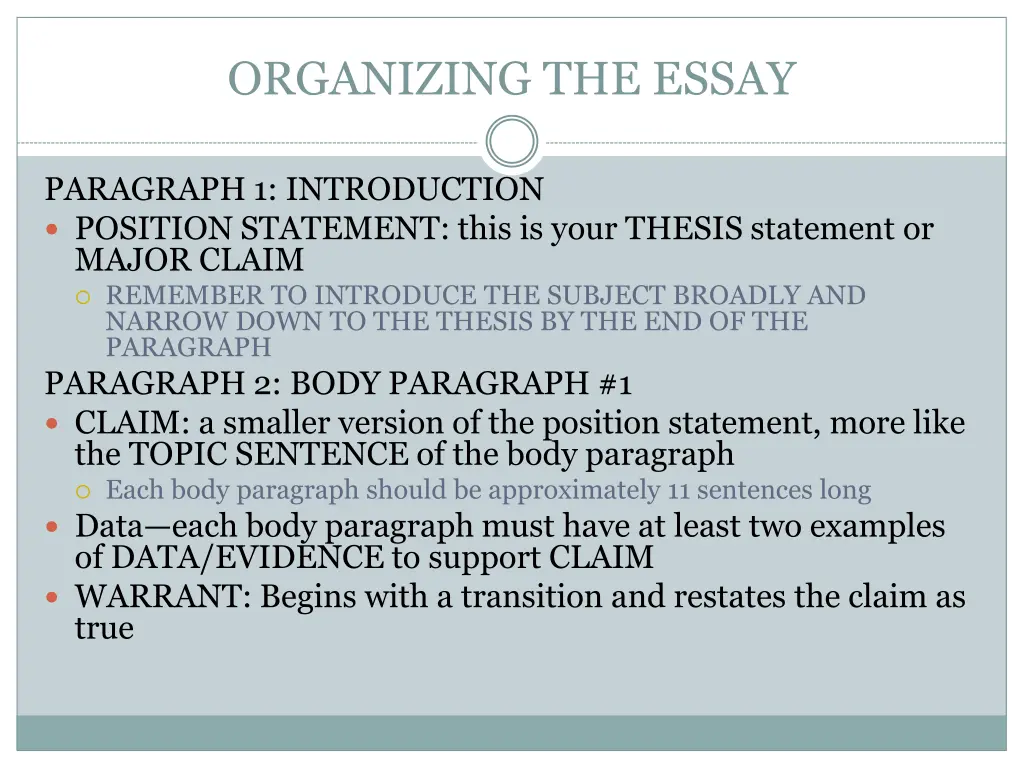 organizing the essay