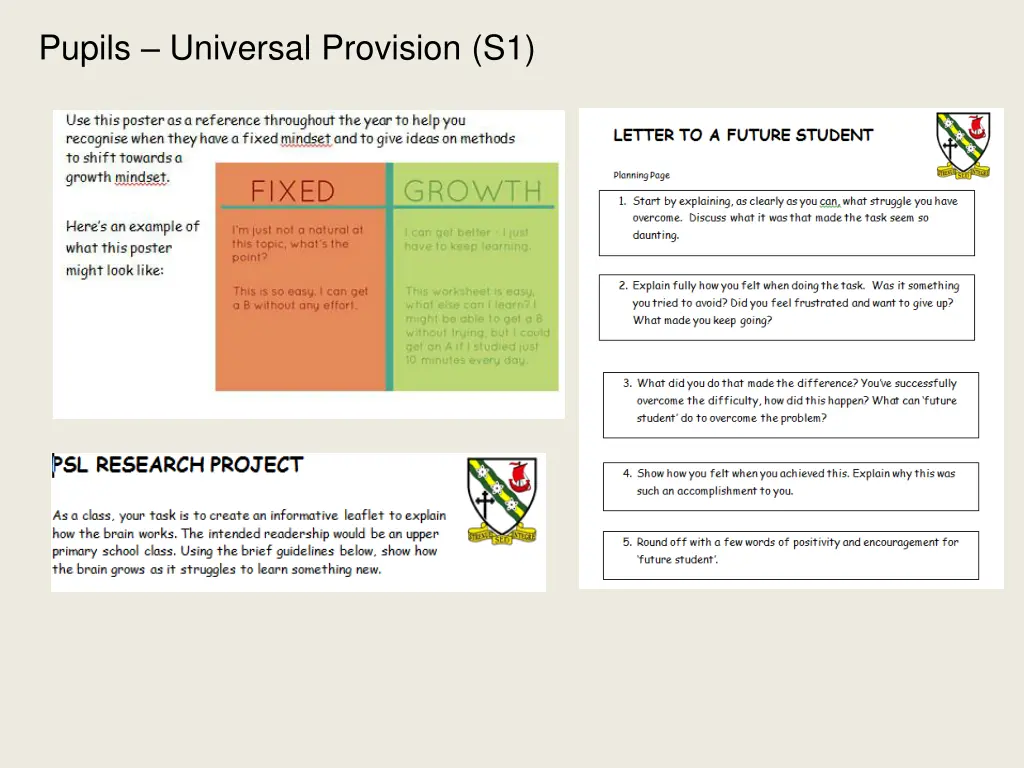 pupils universal provision s1 2