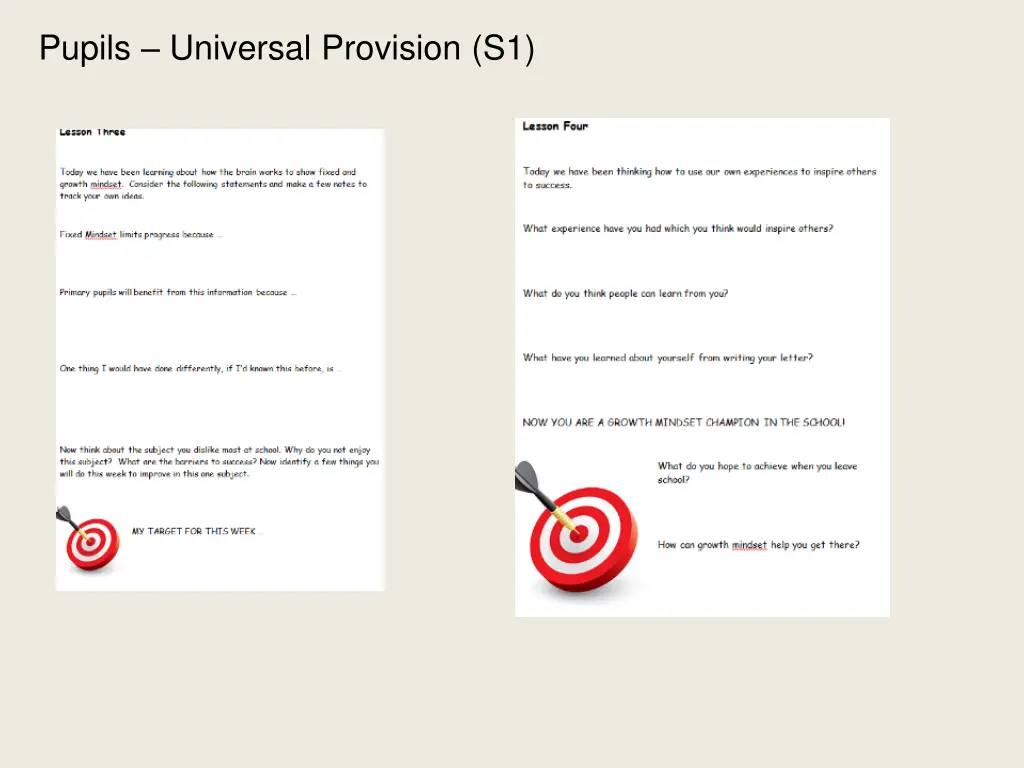 pupils universal provision s1 4