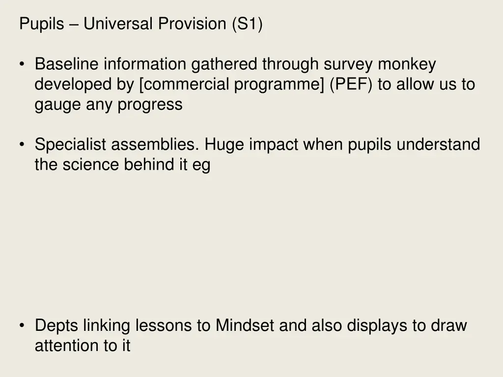 pupils universal provision s1