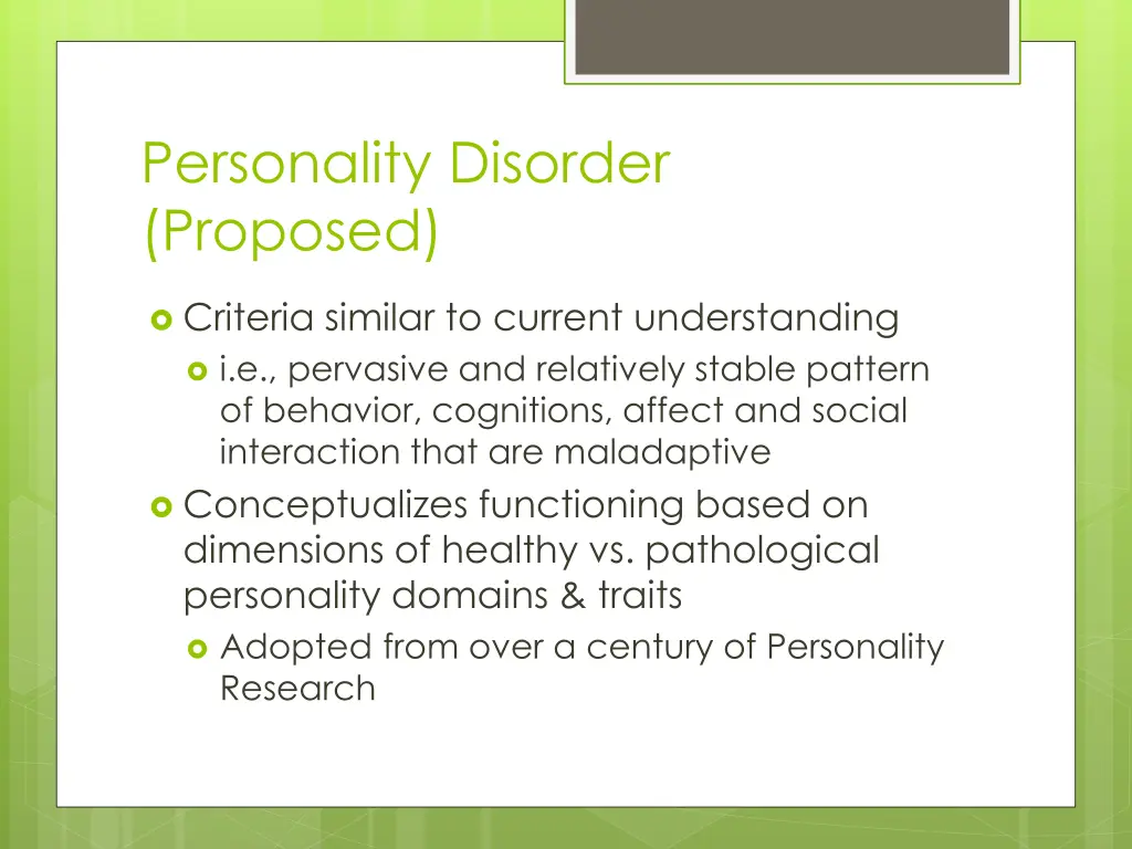 personality disorder proposed