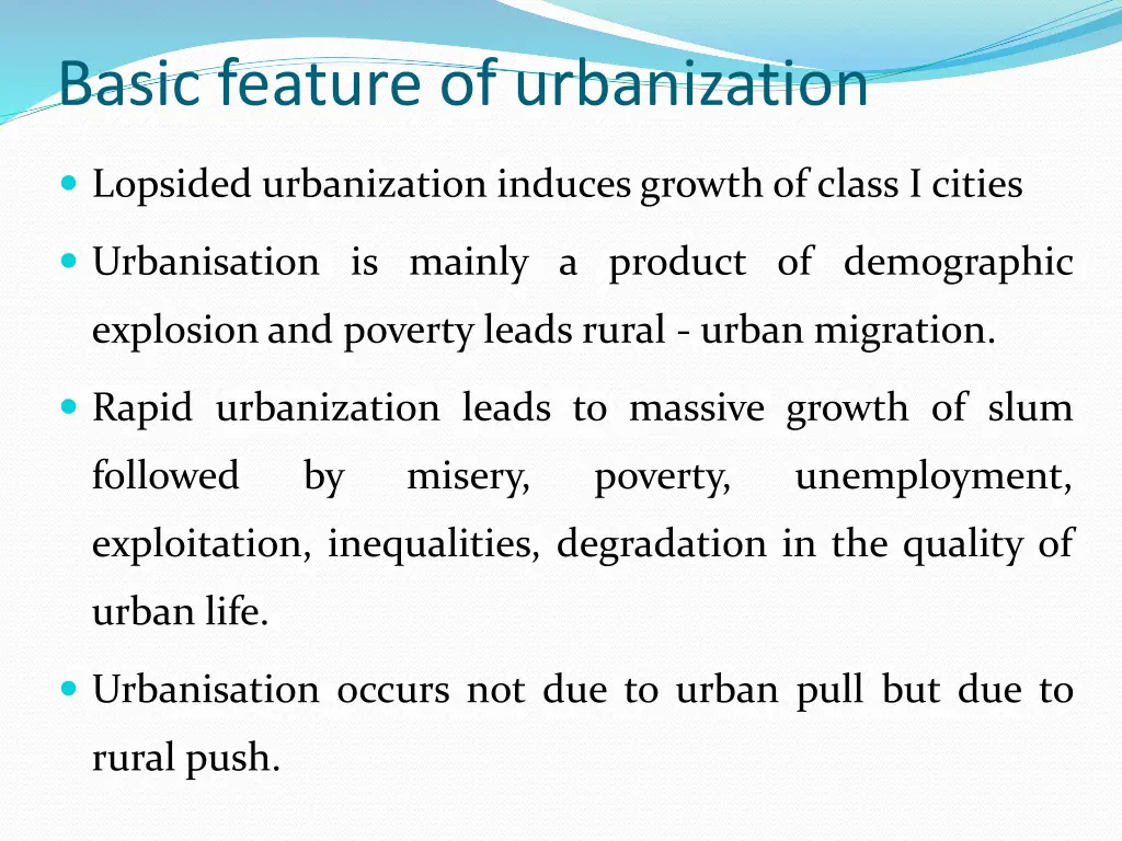 basic feature of urbanization