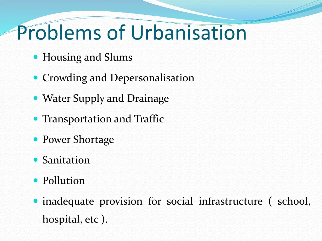 problems of urbanisation