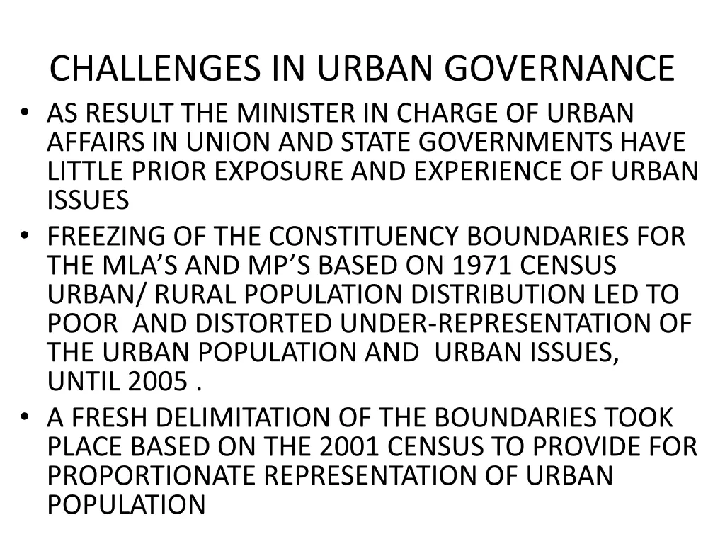 challenges in urban governance as result