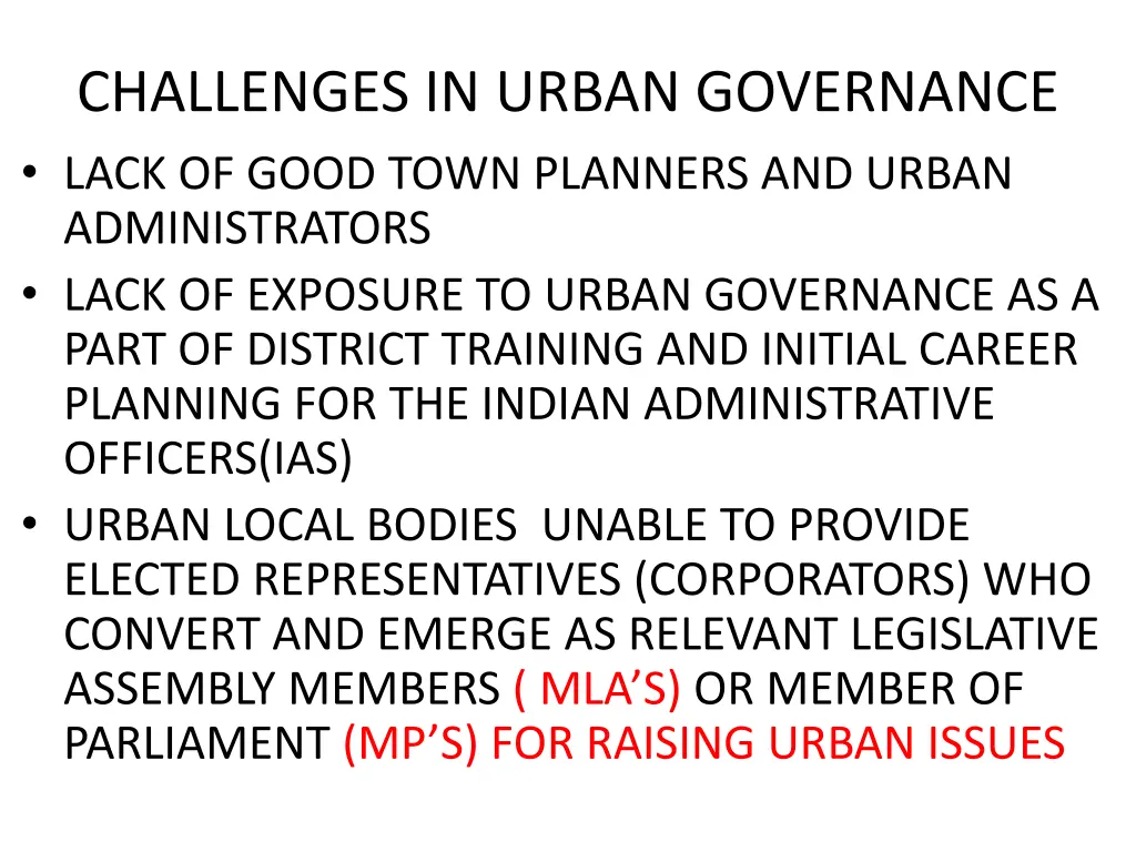 challenges in urban governance lack of good town