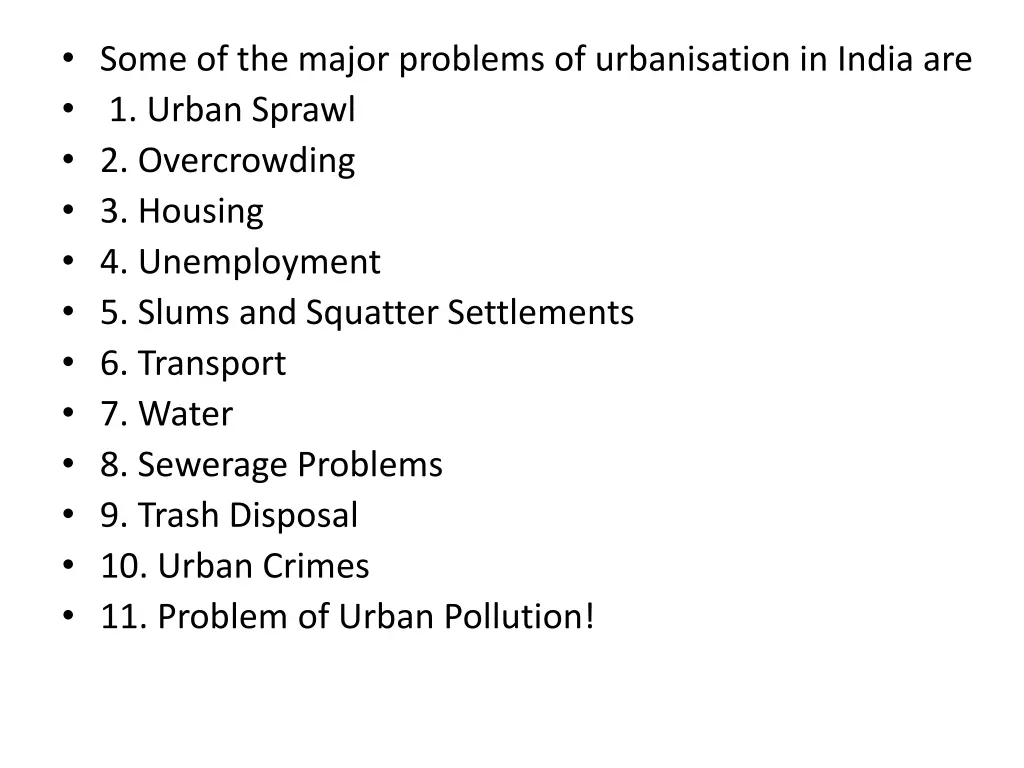 some of the major problems of urbanisation