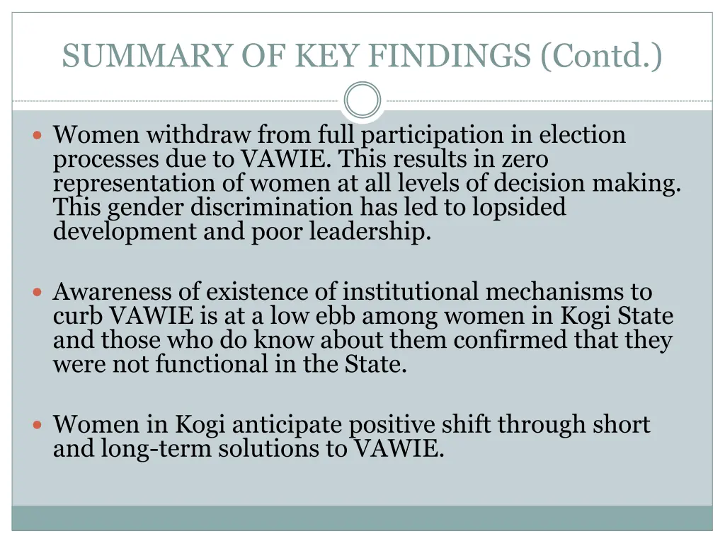 summary of key findings contd