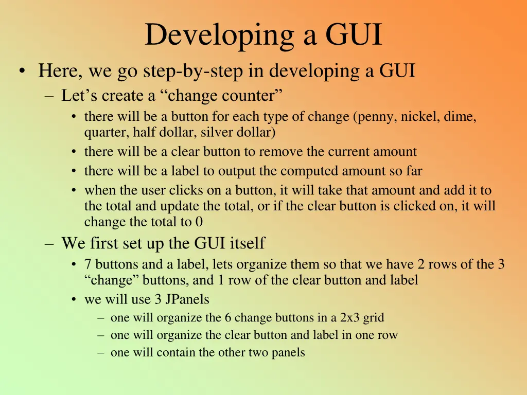 developing a gui